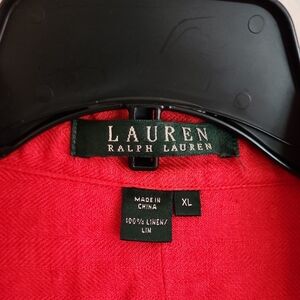 Lauren Ralph Lauren Vibrant Orange Linen Blouse XL 3/4 Sleeve Vintage